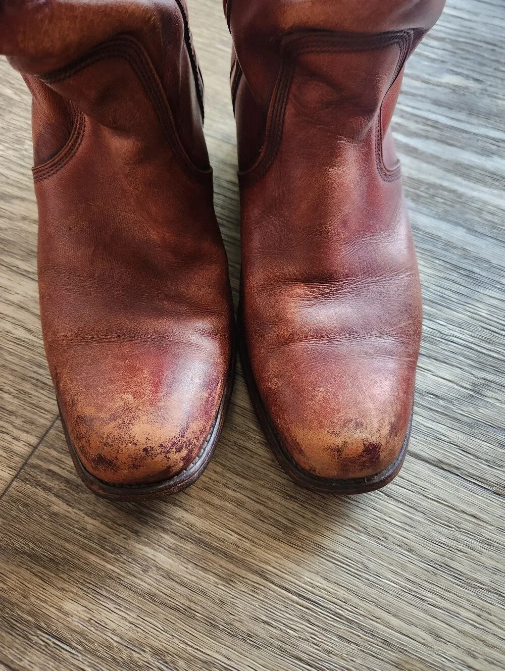 Vintage Frye Campus Cognac Brown Distressed Leather Boots Size 11D